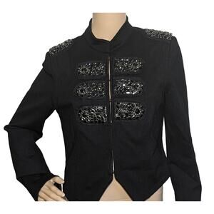 INC International Concepts Black Jacket US M Stones Embellished Military
